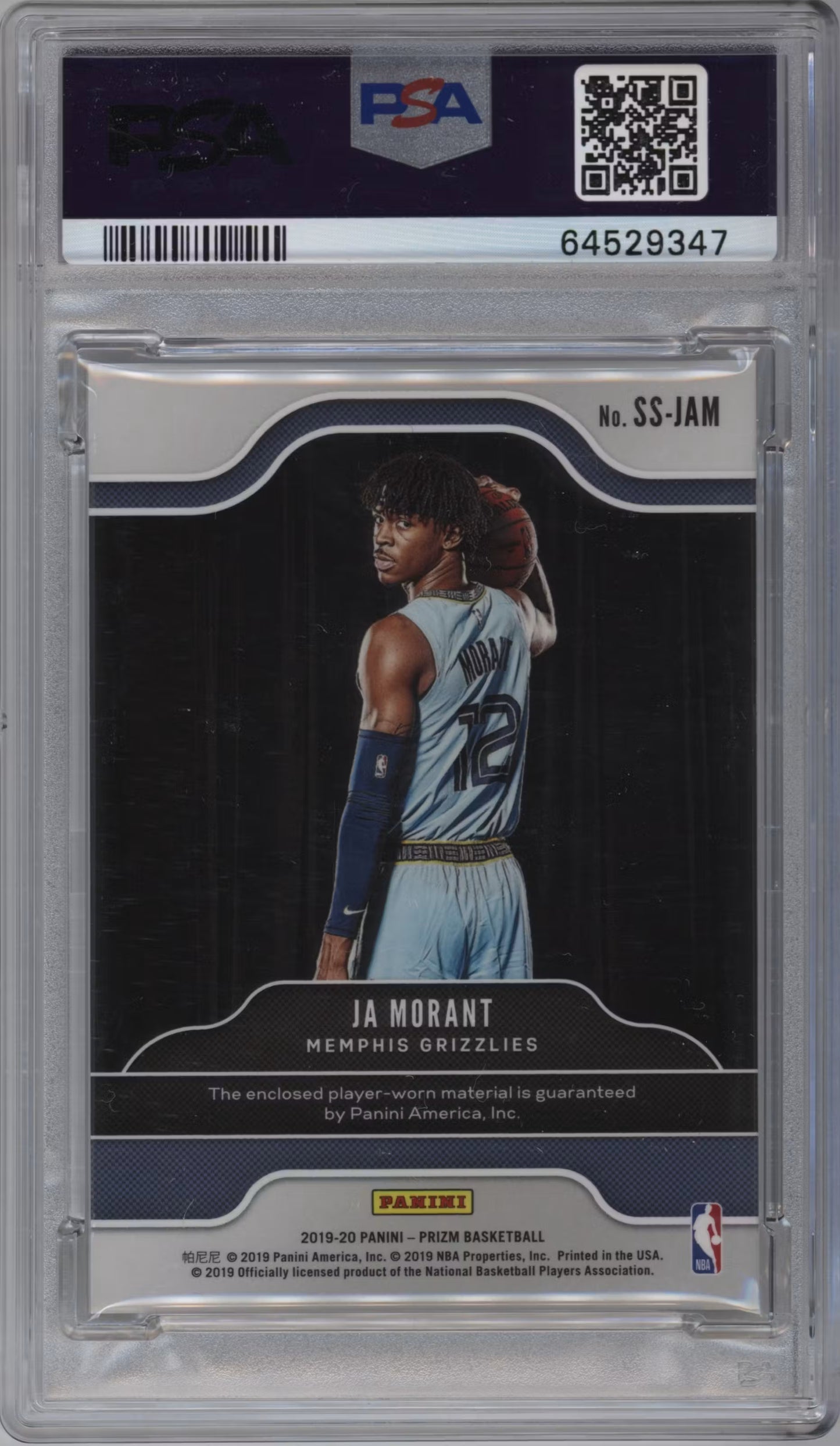 Ja Morant Player-Worn Patch Panini Prizm 2019 (GRADED)(PSA)