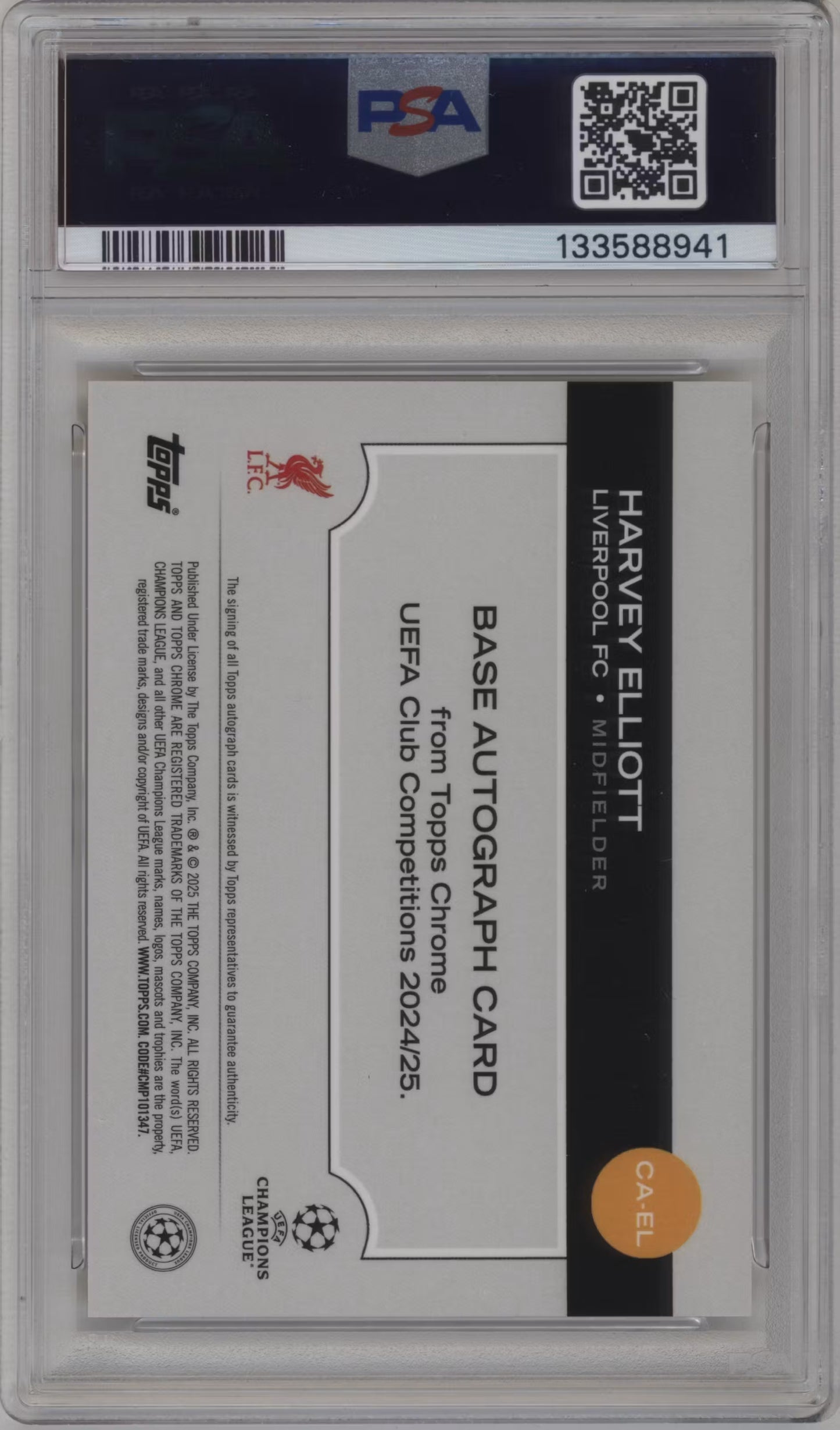 Harvey Elliott Autograph Numbered /50 Topps Chrome (GRADED)(PSA)