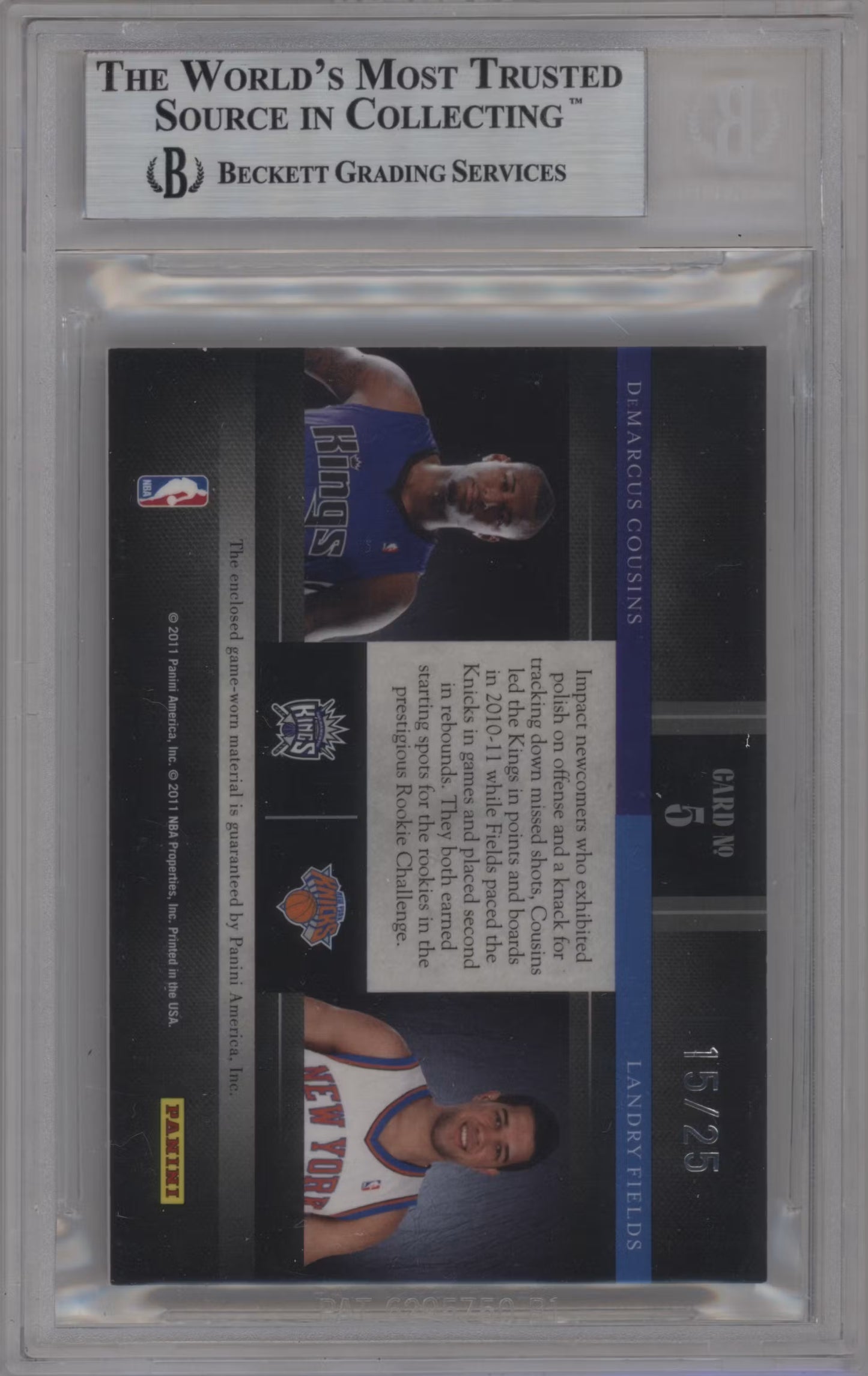 DeMarcus Cousins / Landry Fields Double Game-Worn Patch Numbered /25 Panini Elite Black (GRADED)(BGSr)