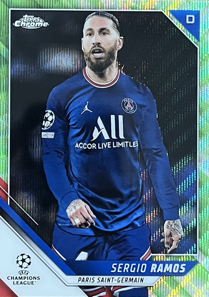 Sergio Ramos Green Numbered /99 2021-22 Topps Chrome PSG