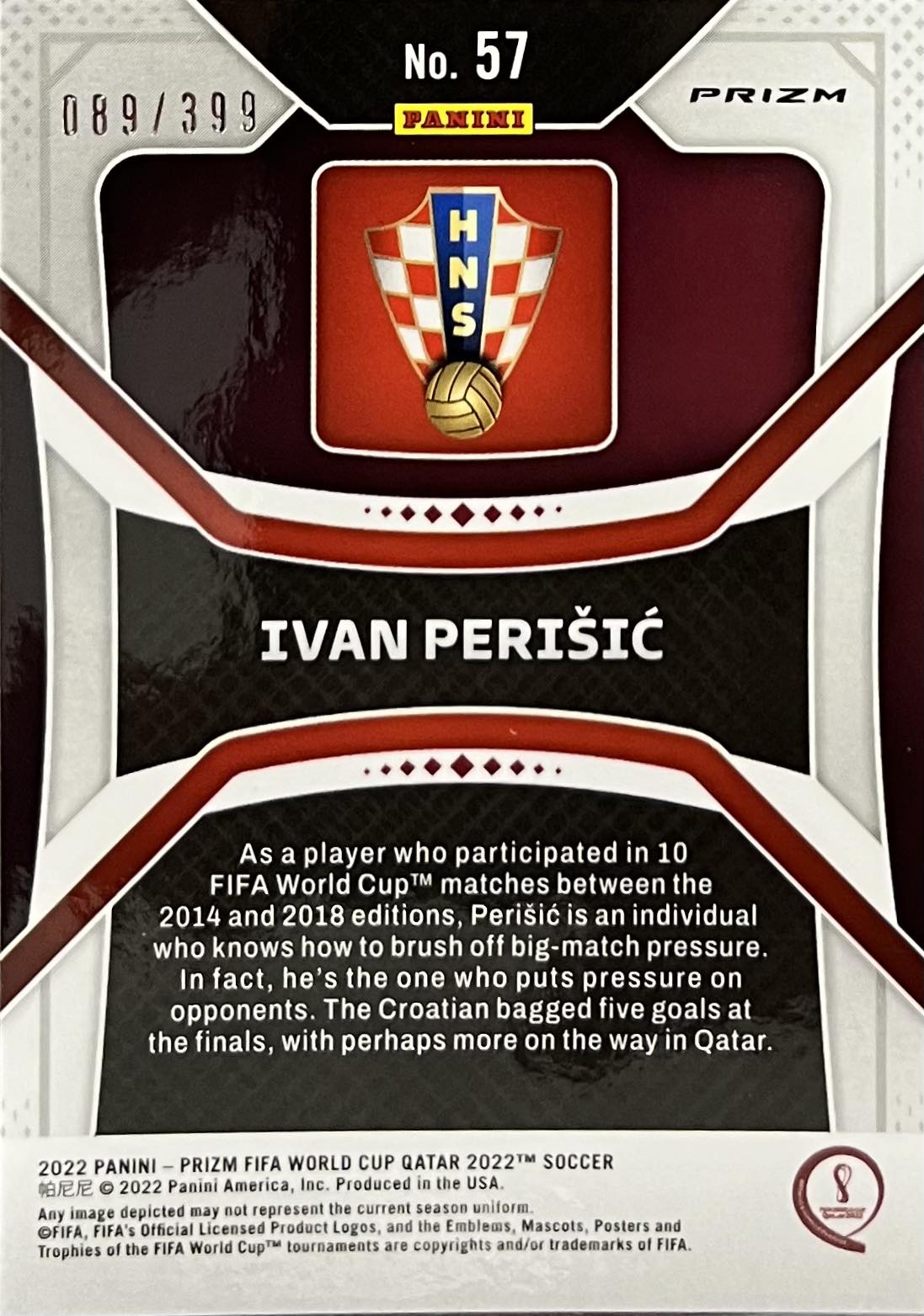 Ivan Perisic Red Prizm Numbered /399 2022 Panini World Cup Qatar