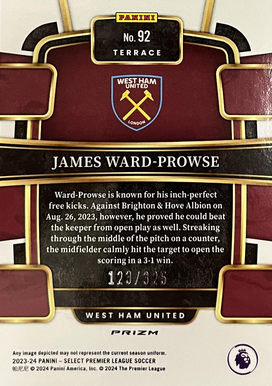 James Ward-Prowse Pink Mojo Numbered /325 Panini Select