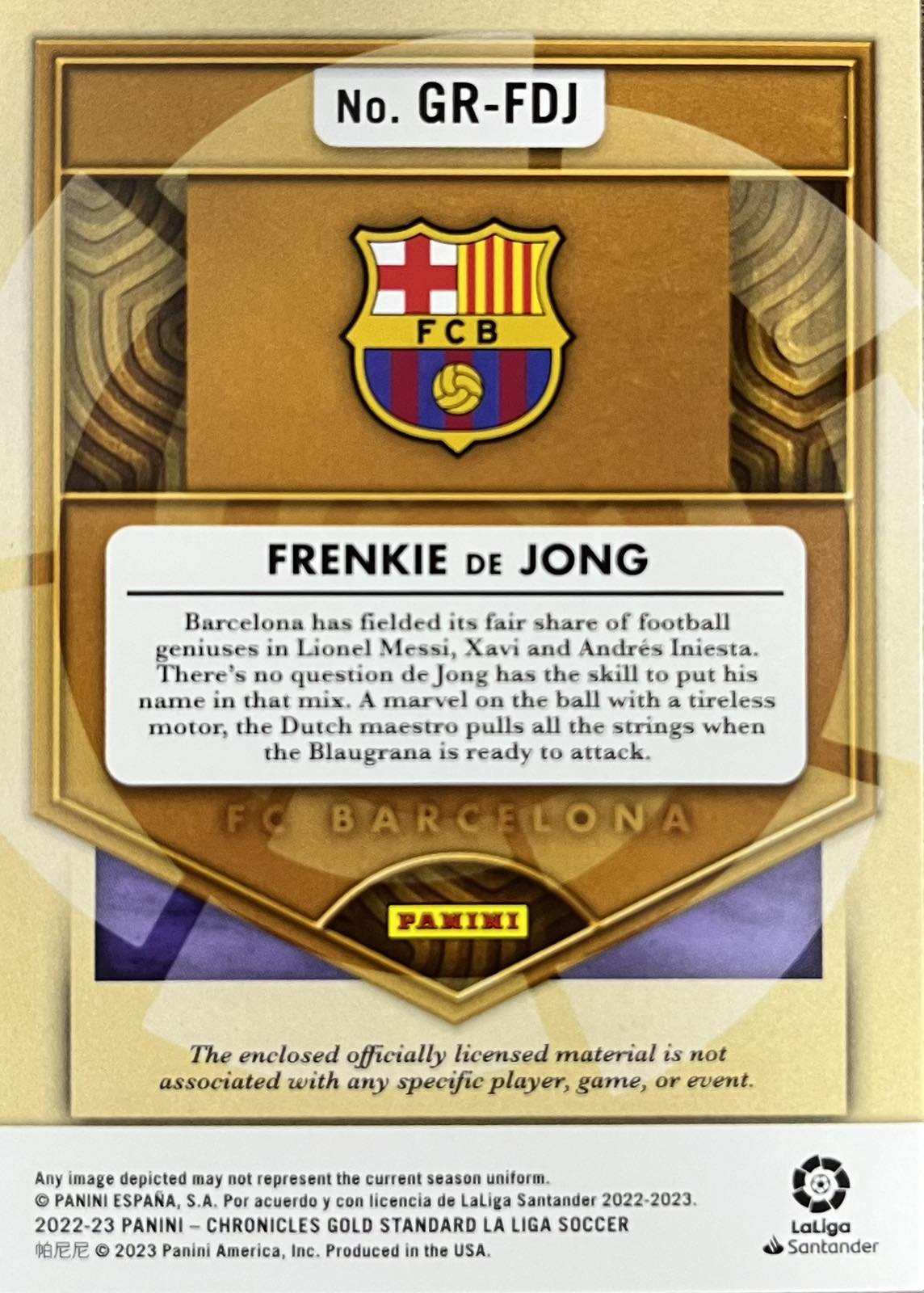Frenkie de Jong Gold Rush Patch Numbered /199 La Liga Chronicles