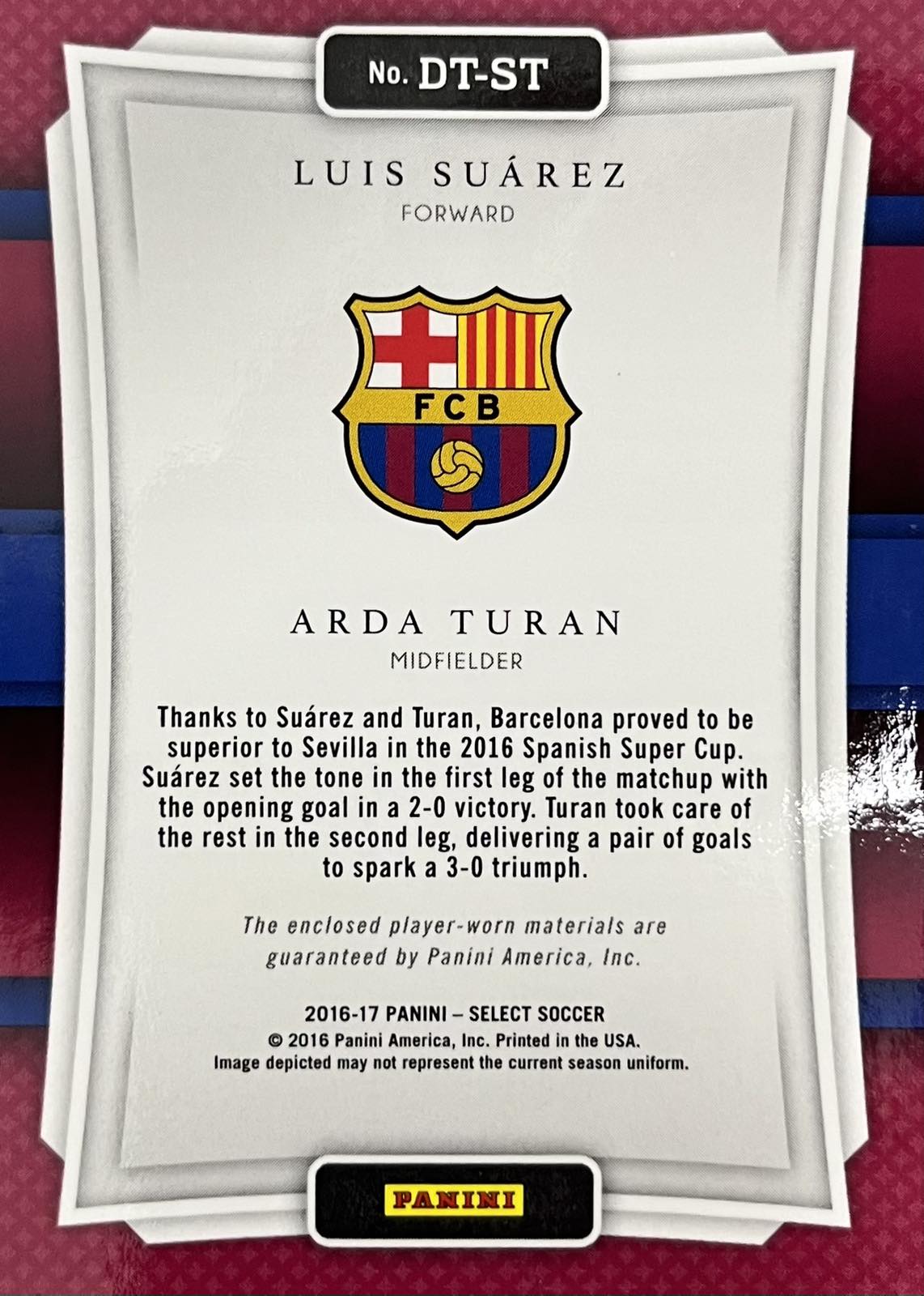 Luis Suarez/ Arda Turan Double Player-Worn Patch Double-Team Memorabilia Select