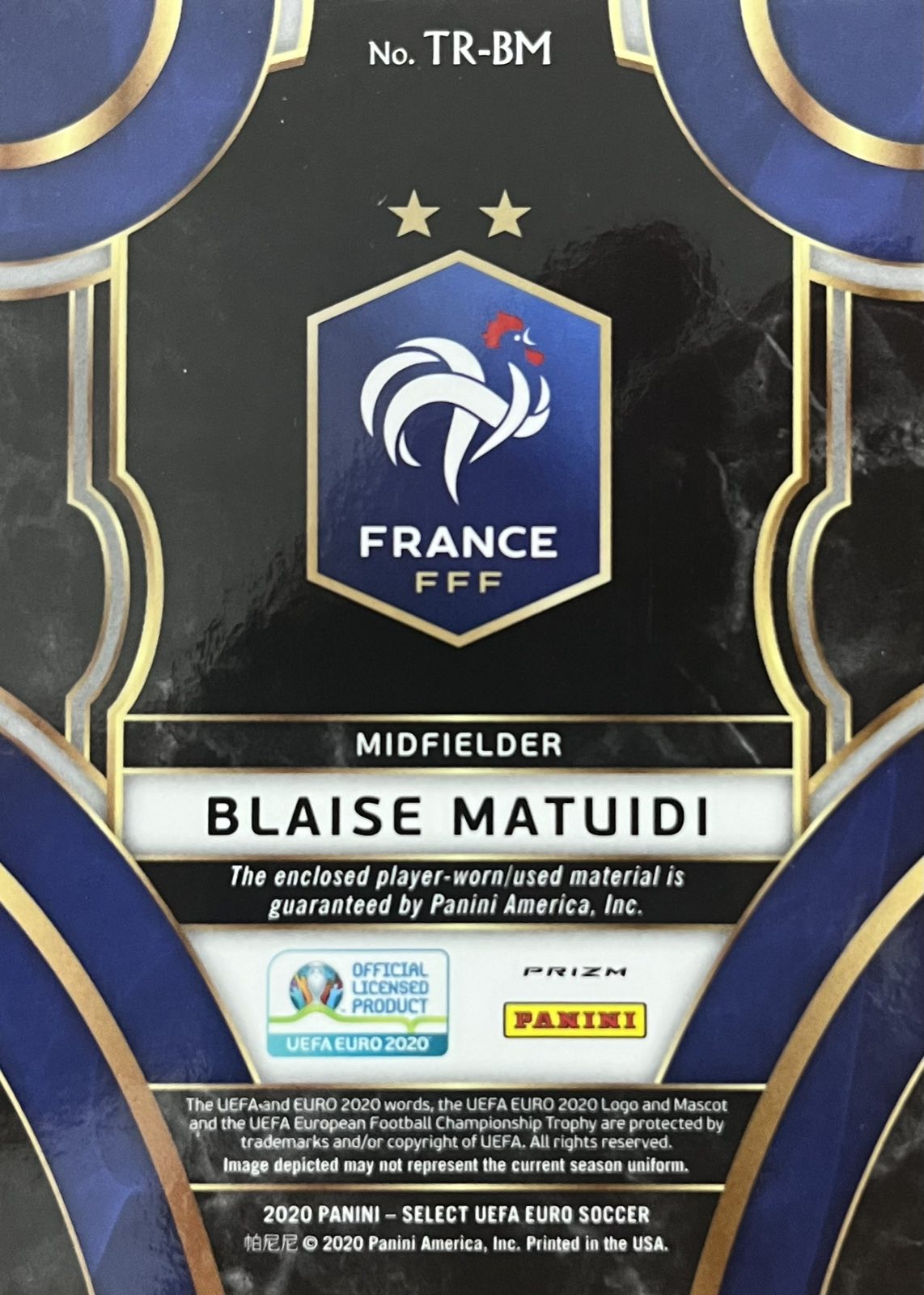 Blaise Matuidi Player-Worn Patch Select Triumph Euro 2020