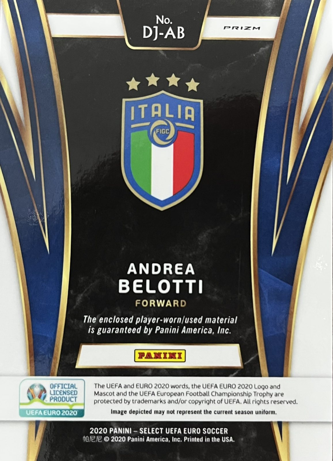 Andrea Belotti Double Player-Worn Patch Select Euro 2020