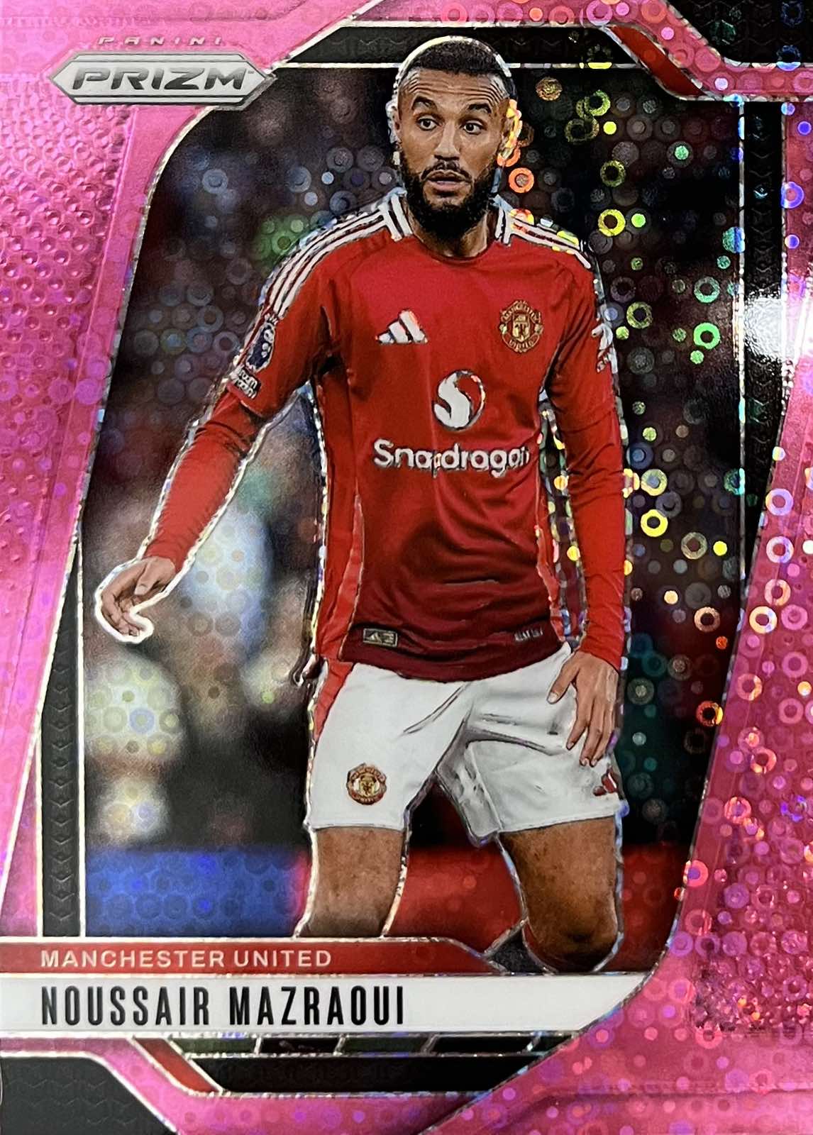 Noussair Mazraoui Manchester Utd Numbered /149 Pink Breakaway Panini Prizm 24/25