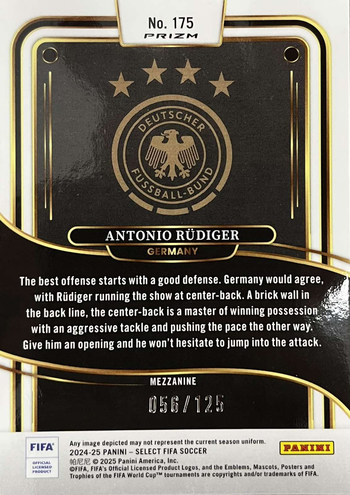 Antonio Rudiger Orange Numbered /125 Select FIFA