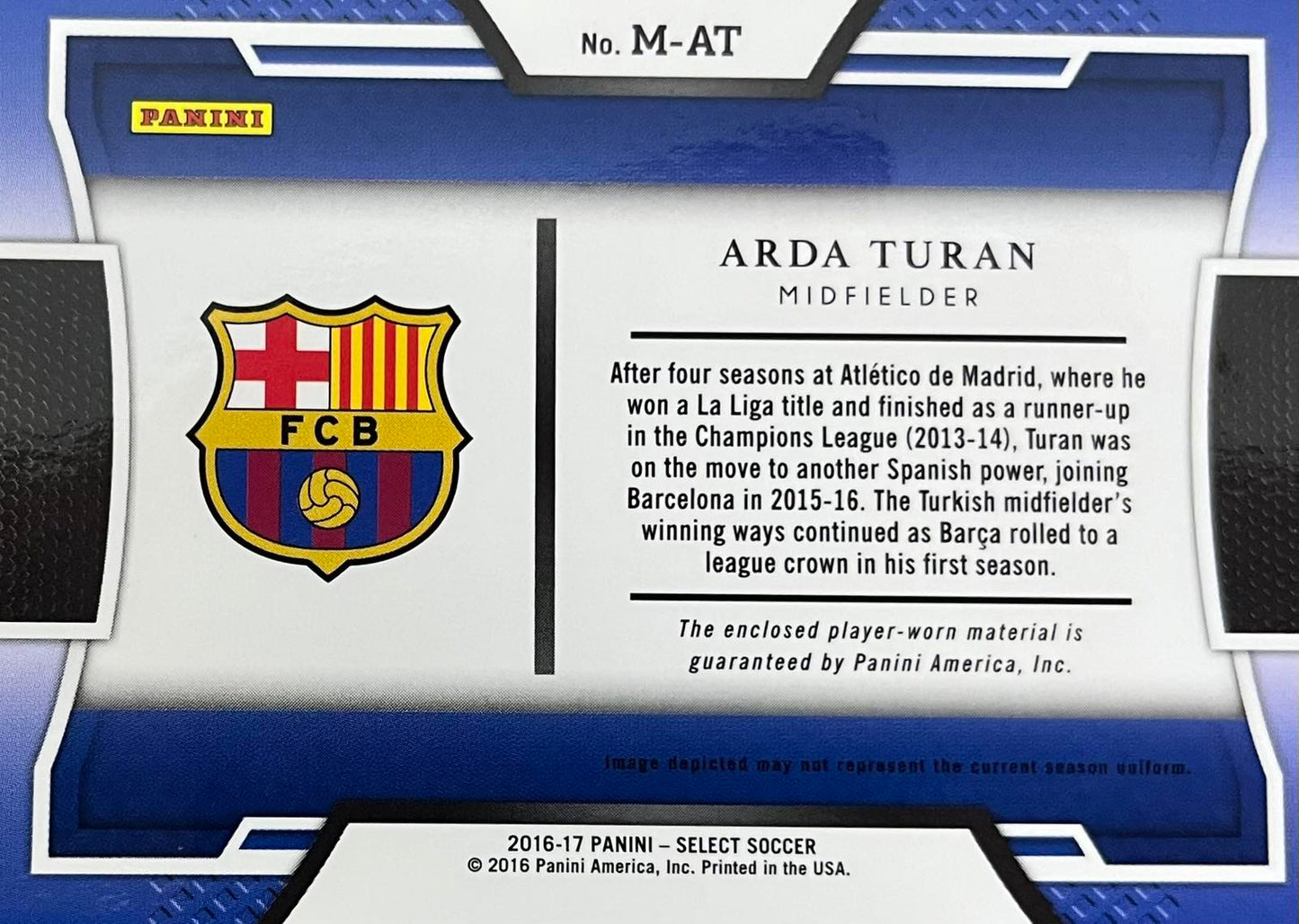 Arda Turan Player-Worn Patch Select 2016-17