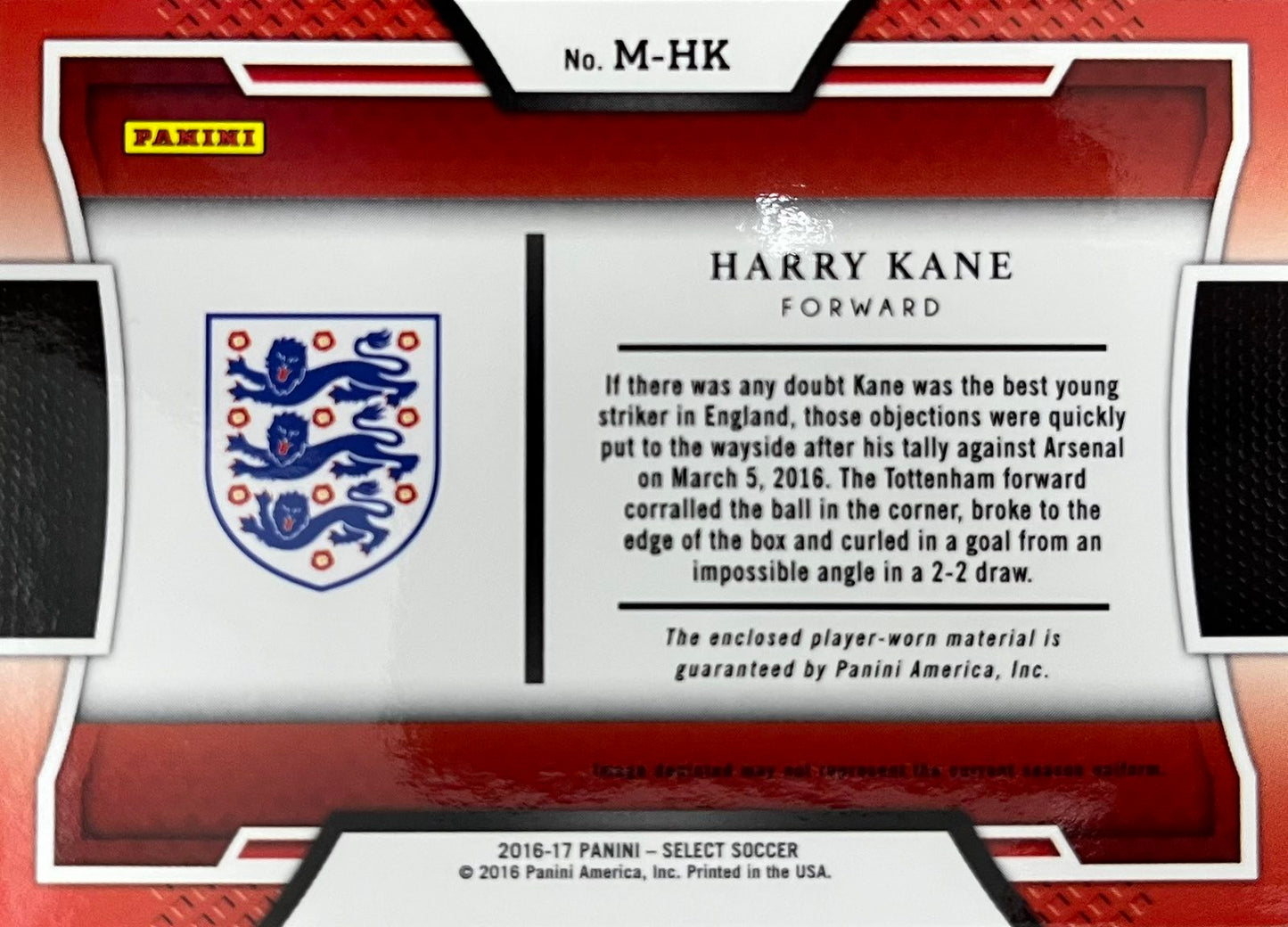 Harry Kane Player-Worn Patch Select 2016-17