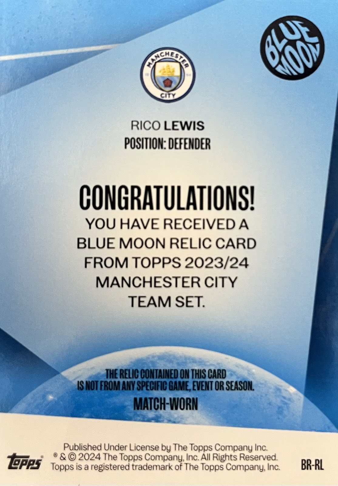 Rico Lewis Match-Worn Patch Manchester City Team Set