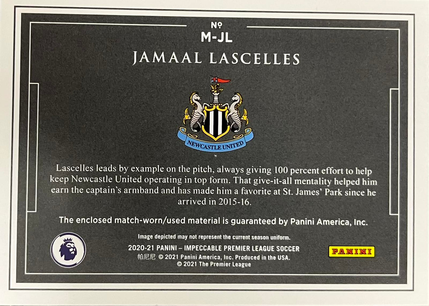 Jamaal Lascelles Match-Worn Patch Numbered /99 Impeccable