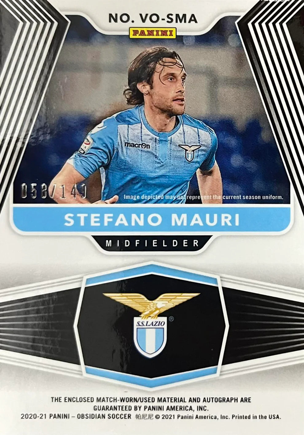 Stefano Mauri Match-Worn Patch Autograph Numbered /149 Lazio Panini Obsidian