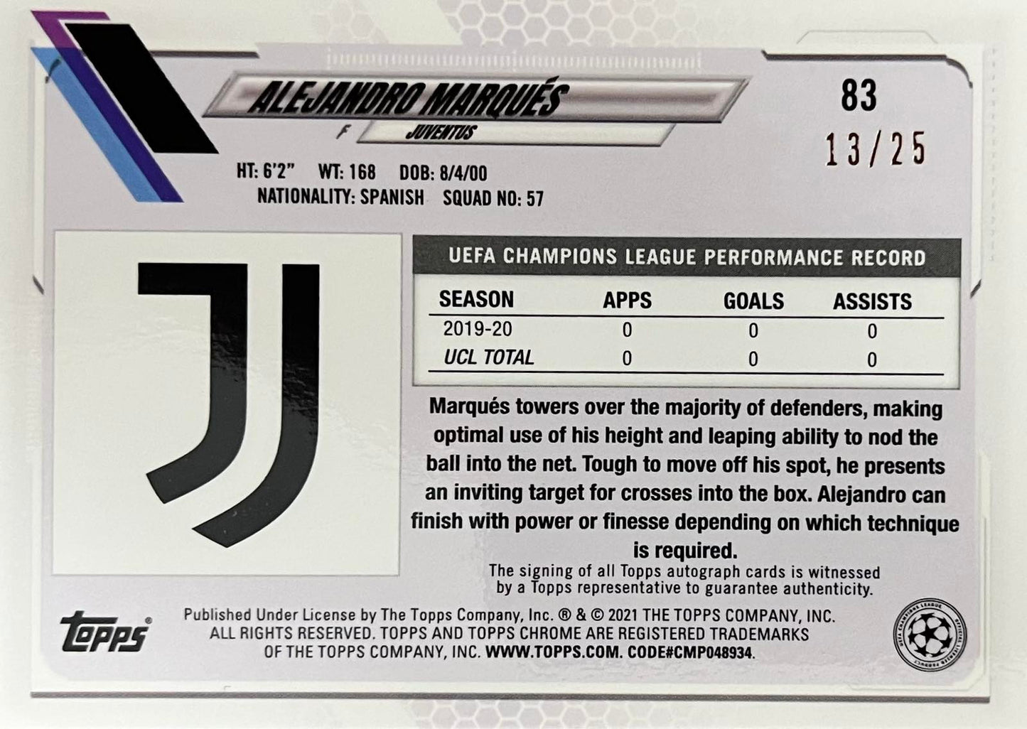 Alejandro Marques Rookie Autograph Numbered /25 Topps Chrome Steve Aoki