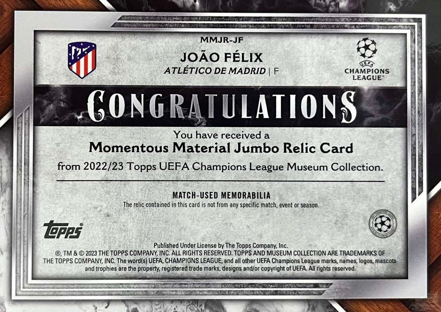 Joao Felix Match-Worn Patch Numbered /150 Topps Museum