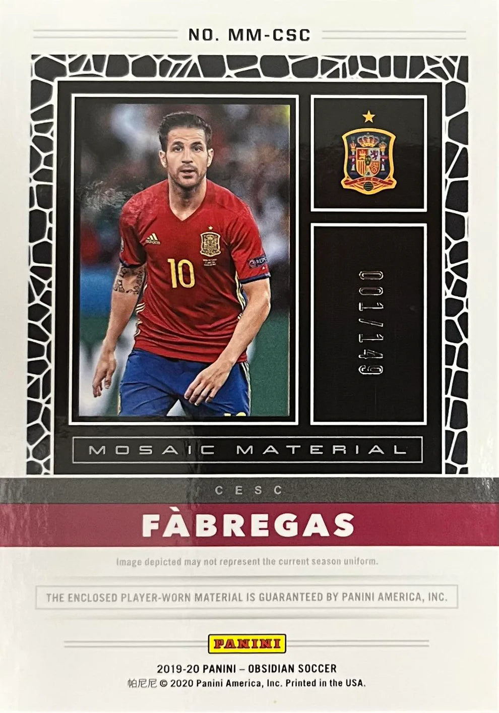Cesc Fabregas Triple Player-Worn Patch Numbered /149 Obsidian