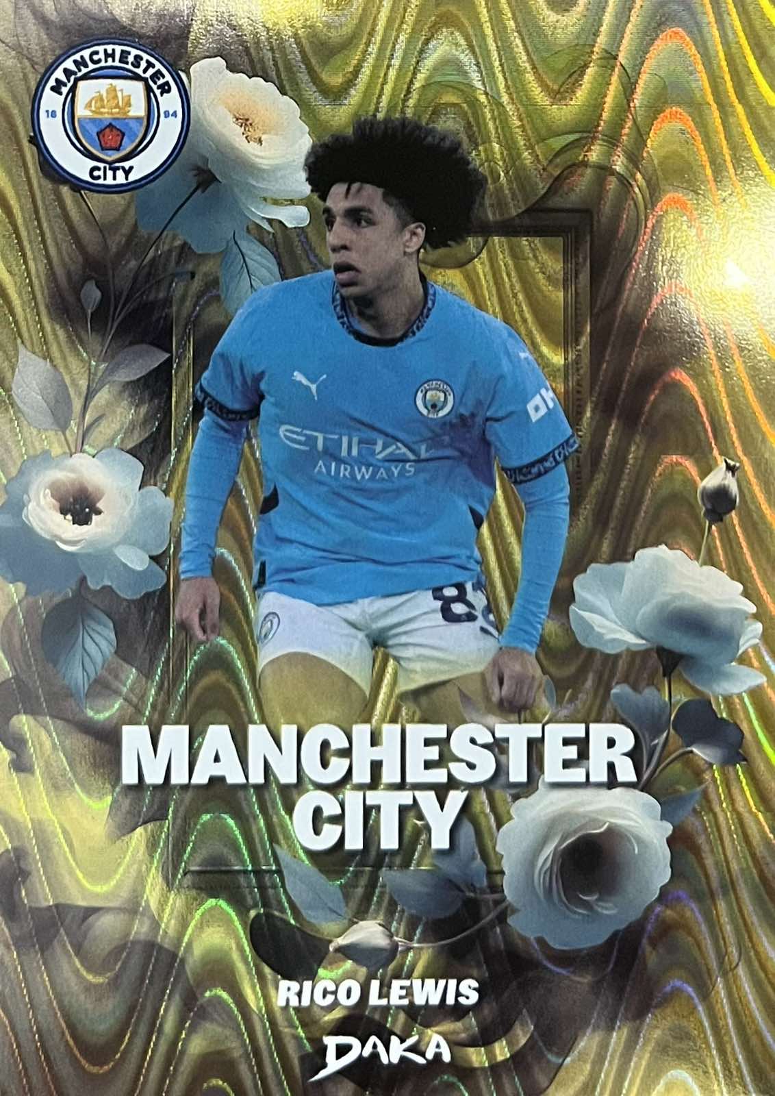 Rico Lewis Numbered /10 Gold Seismic Flowers Daka Manchester City