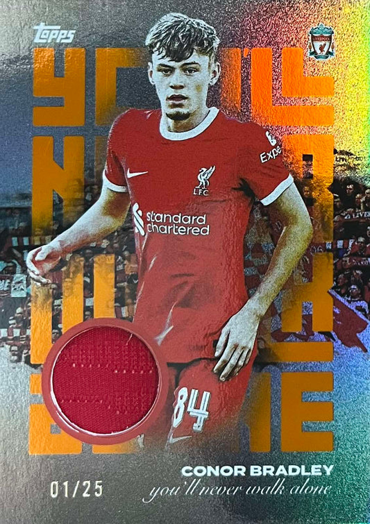 Conor Bradley Match-Worn Patch Numbered /25 Topps Liverpool Team Set