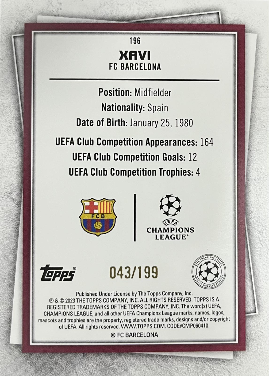 Xavi Numbered /199 Topps Superstars Legends Super Rare