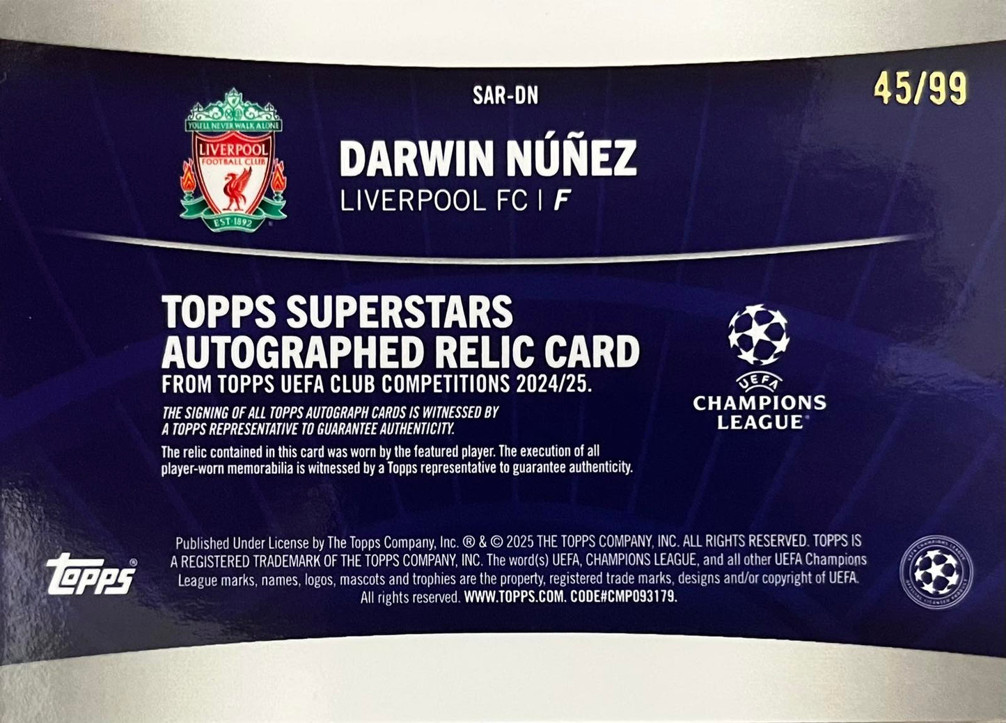 Darwin Nunez Player-Worn Patch Autograph Numbered /99 Topps