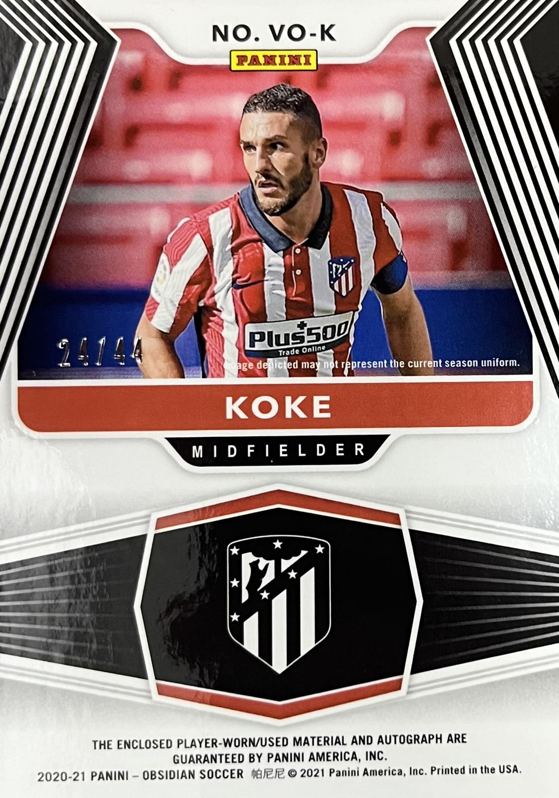 Koke Player-Worn Patch Autograph Numbered /44 Panini Obsidian