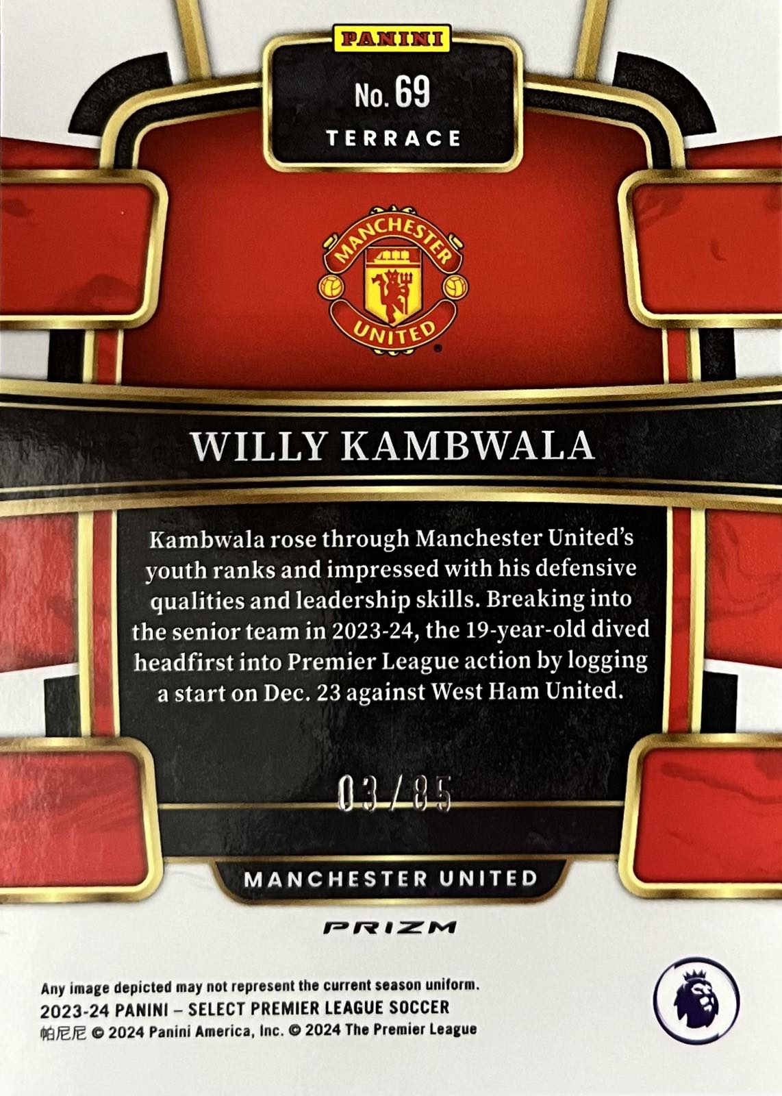 Willy Kambwala White Cracked Ice Numbered /85 Rookie Select