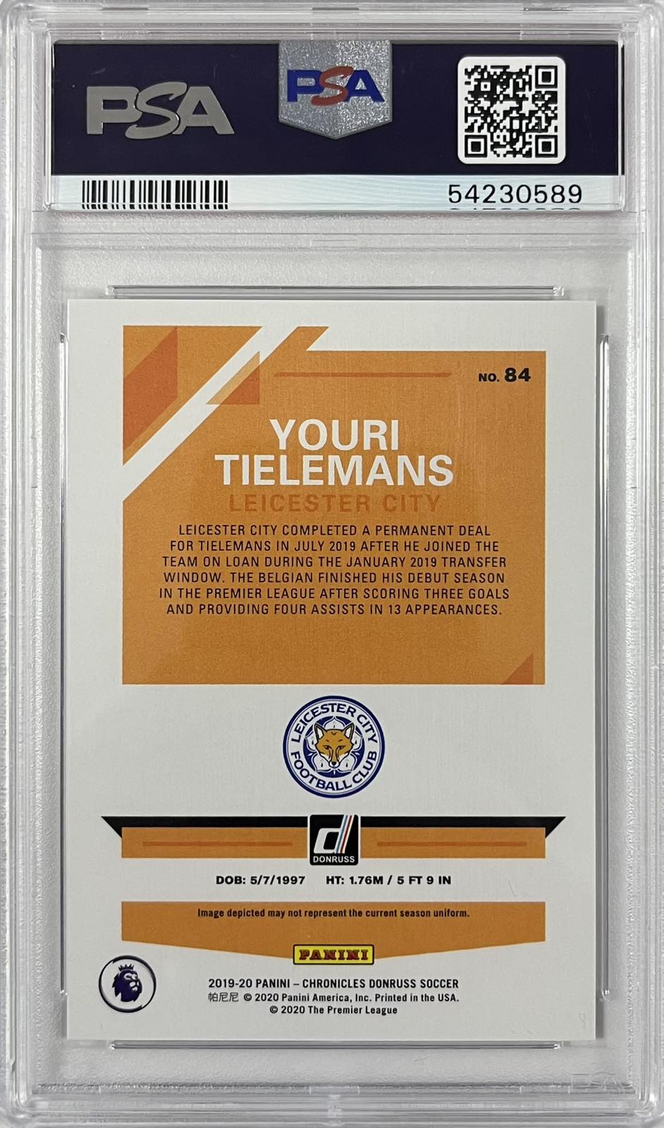 Youri Tielemans Purple Laser Panini Chronicles (GRADED)(PSA)