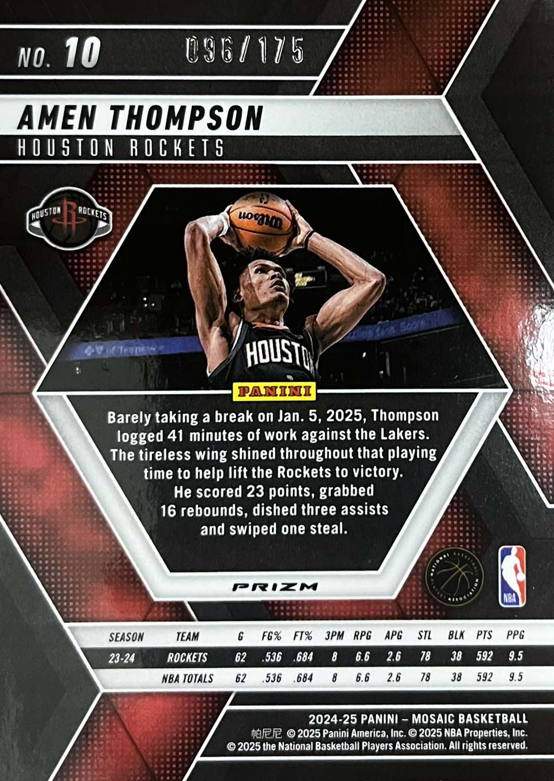 Amen Thompson Pink Numbered /175 Panini Mosaic