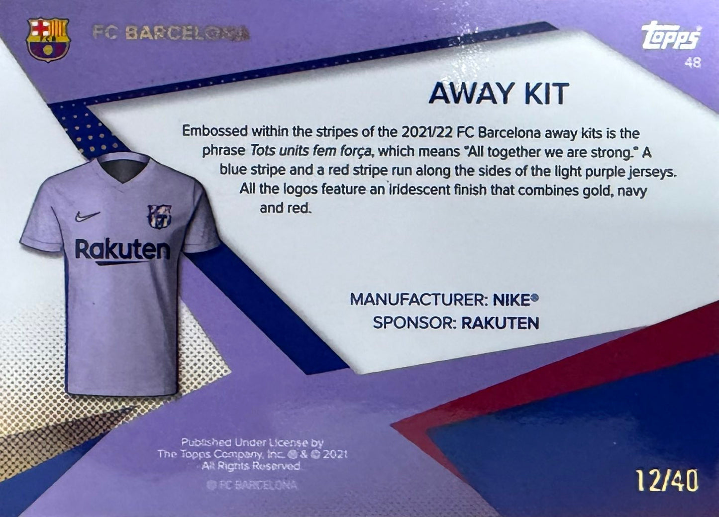 Barcelona Away Kit Numbered /40 Team Set