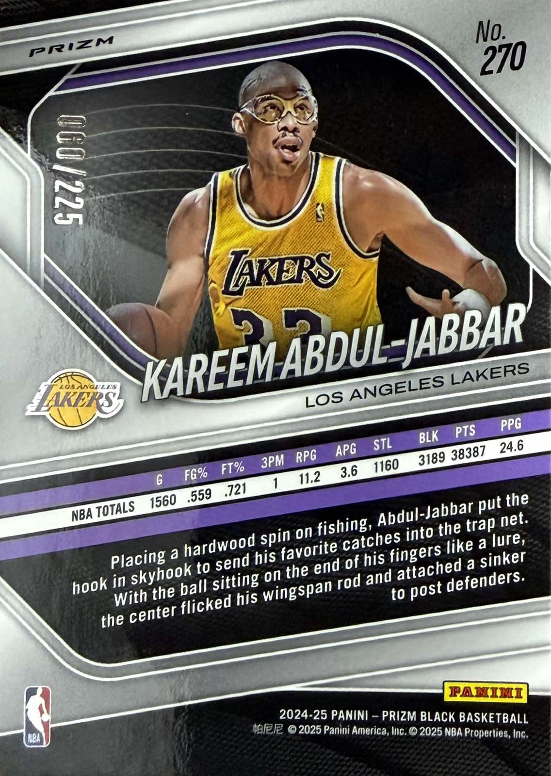 Kareem Abdul-Jabbar Numbered /225 Panini Prizm