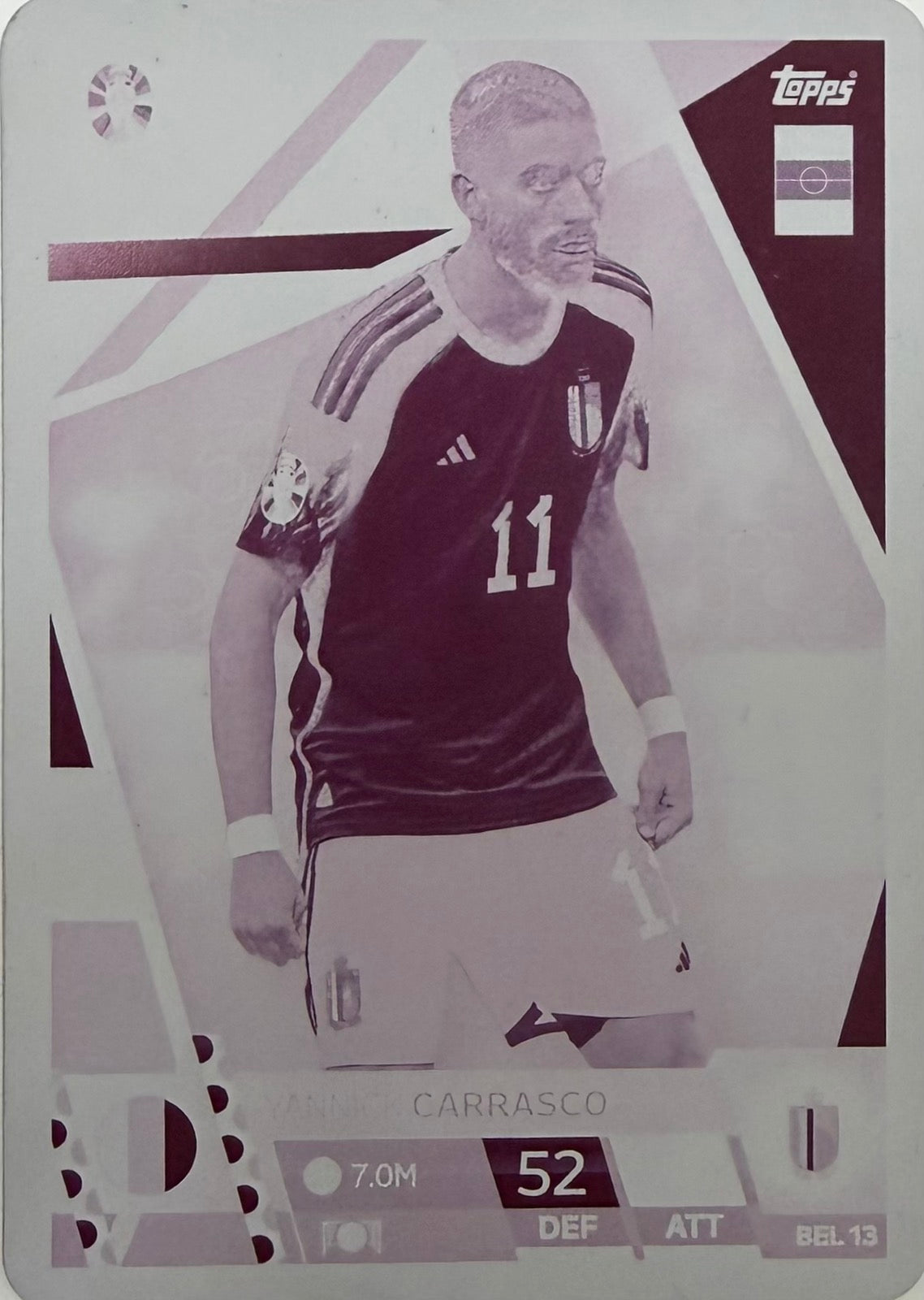 Yannick Carrasco 1/1 Magenta Printing Plate Match Attax UEFA Euro 2024