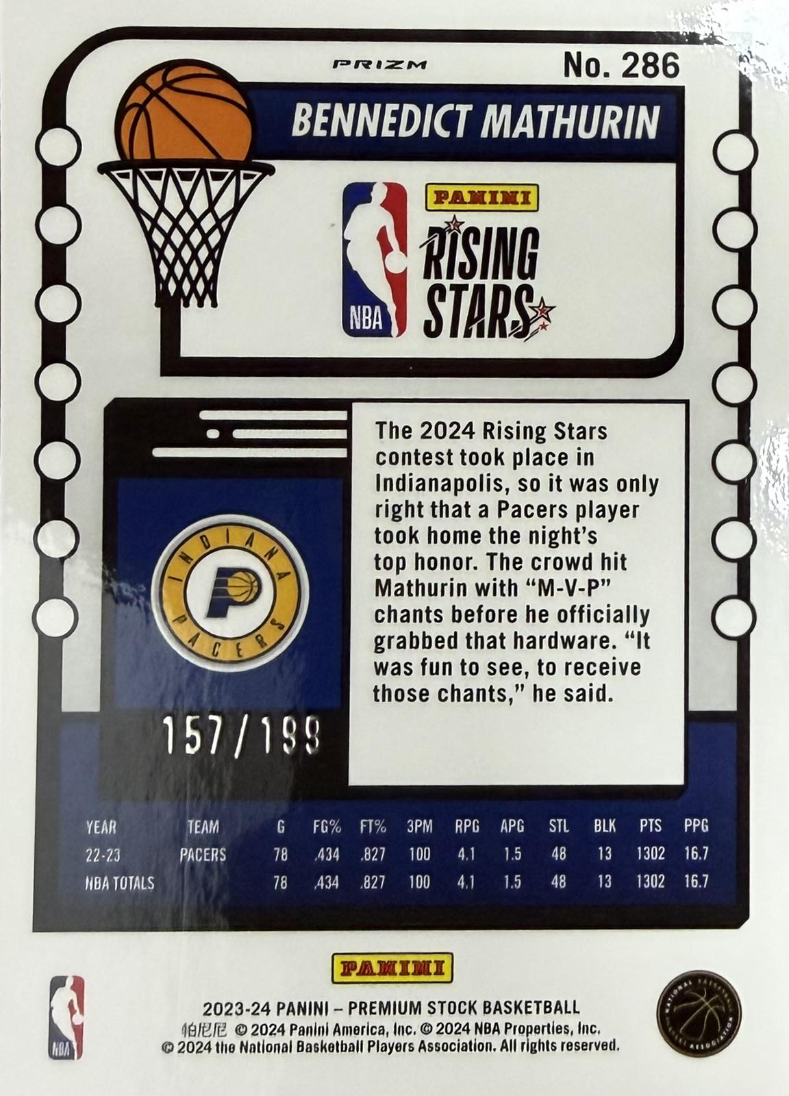 Bennedict Mathurin Numbered /199 Rising Stars NBA Hoops