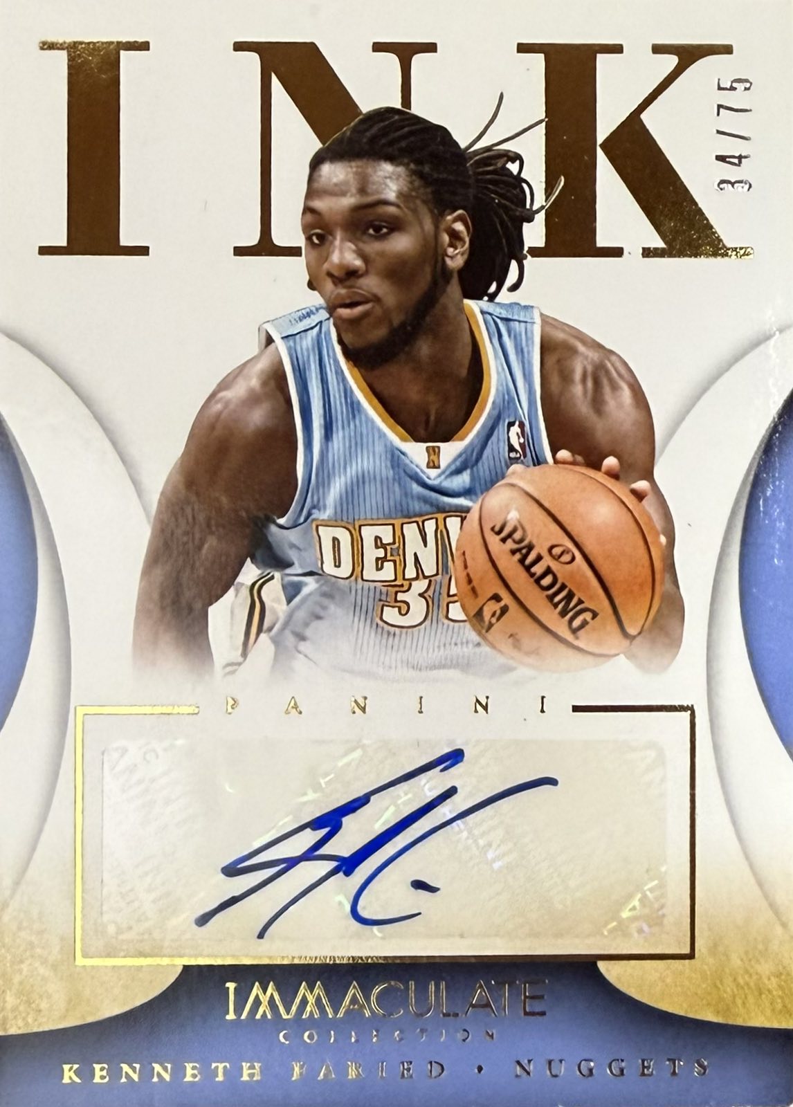 Kenneth Faried Autograph Numbered /75 Immaculate 2013-14
