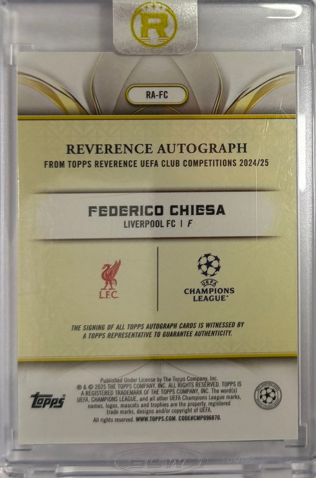 Federico Chiesa Autograph Numbered /75 Topps Reverence