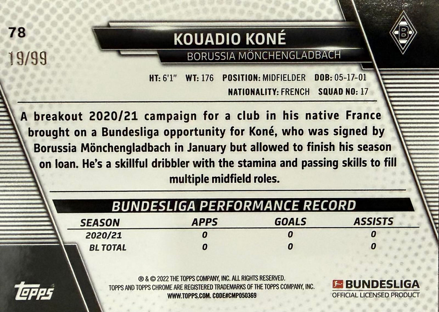 Kouadio Kone Rookie Numbered /99 Topps Chrome