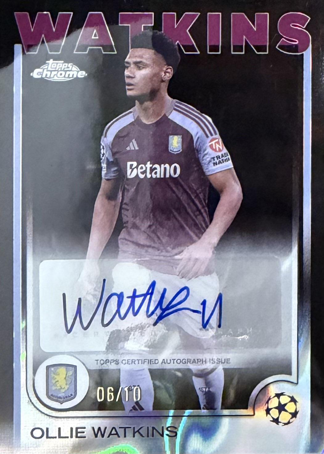Ollie Watkins Autograph Numbered /10 Topps Chrome