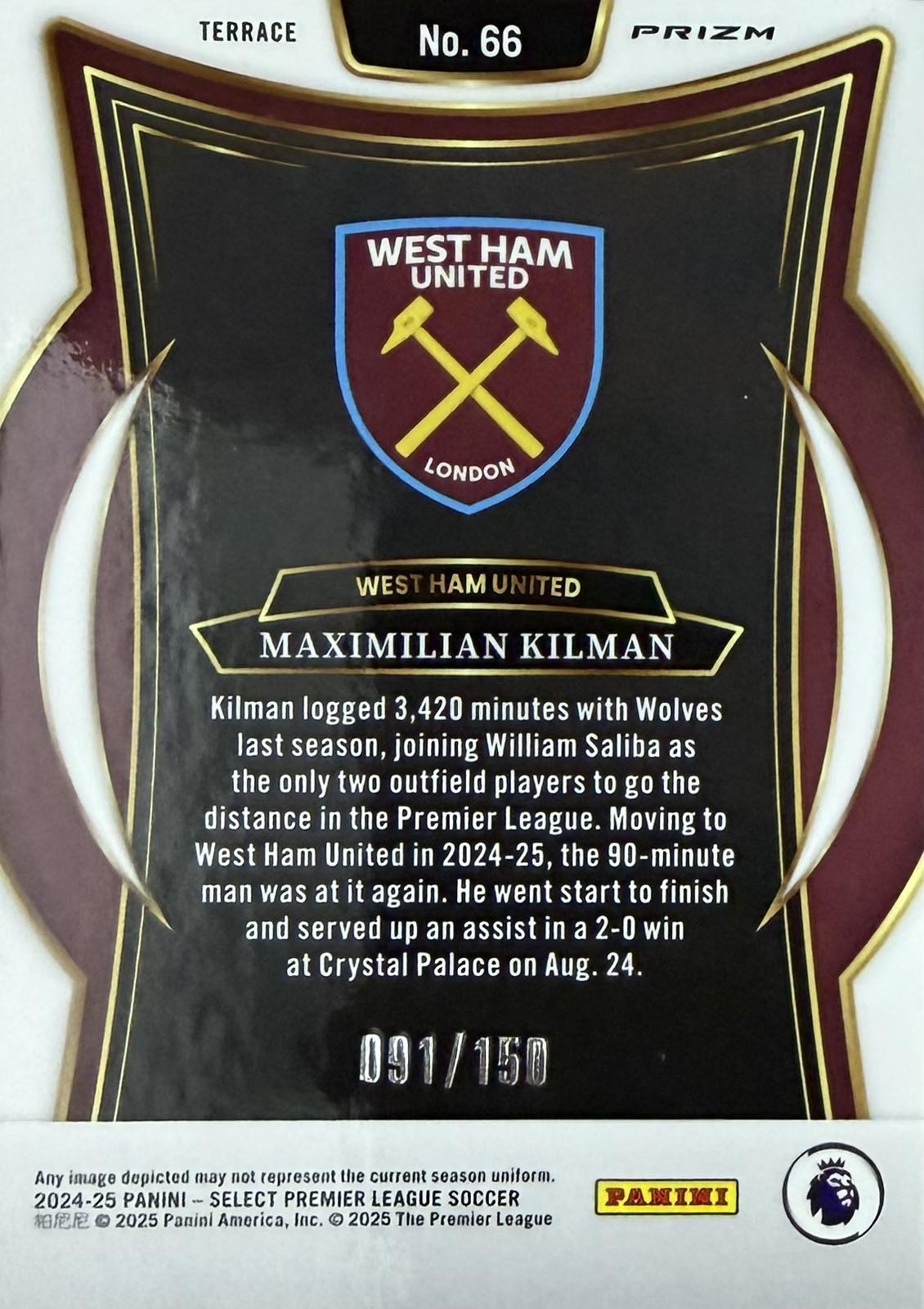 Maximilian Kilman Camo Numbered /150 Panini Select