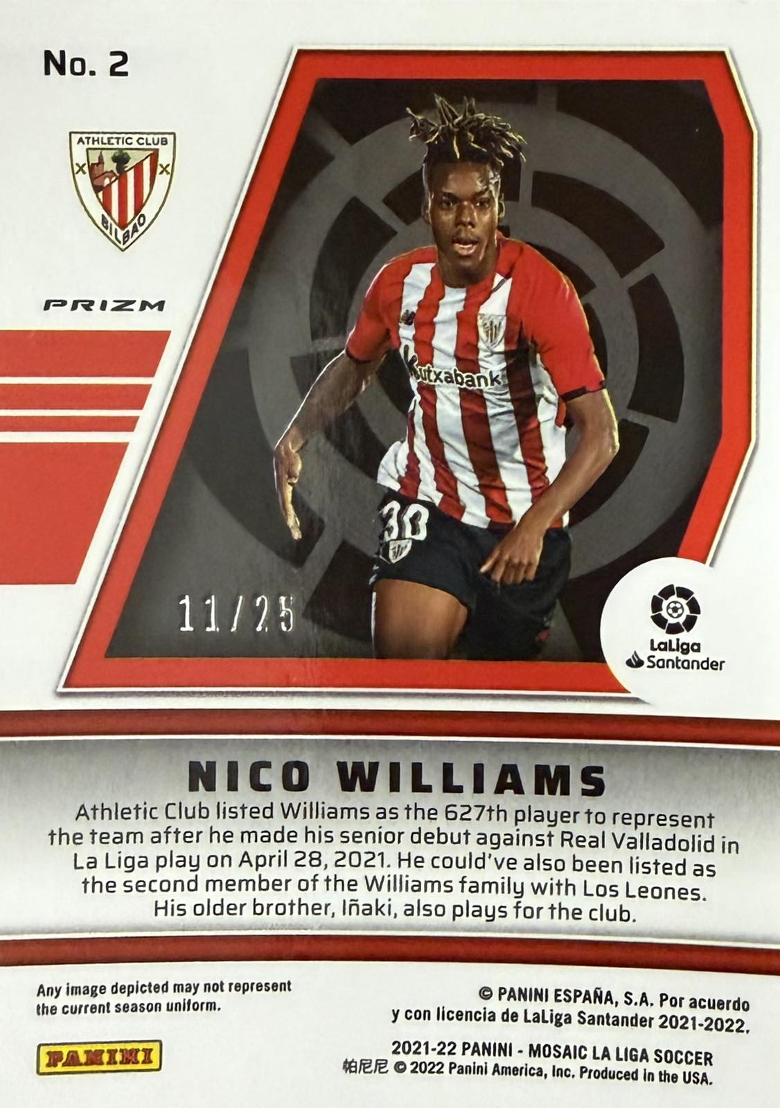 Nico Williams Rookie Will To Win Numbered /25 Panini Mosaic La Liga