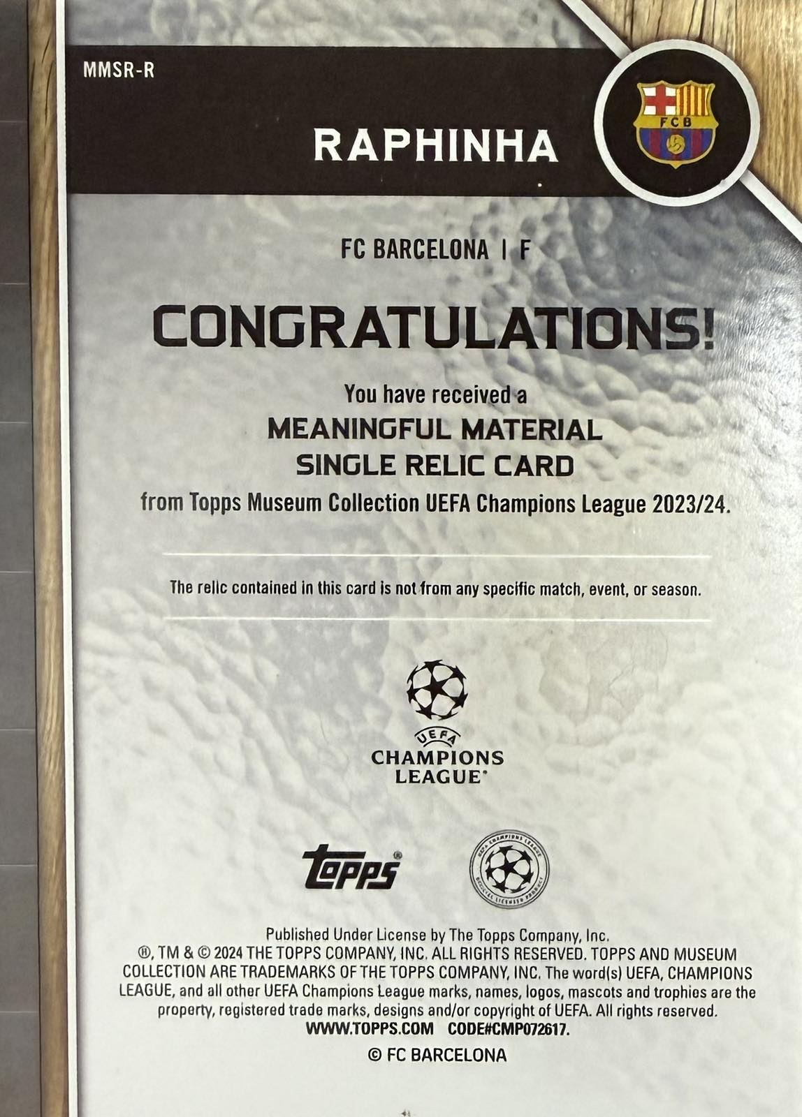 Raphinha Match-Worn Patch Numbered /199 Museum