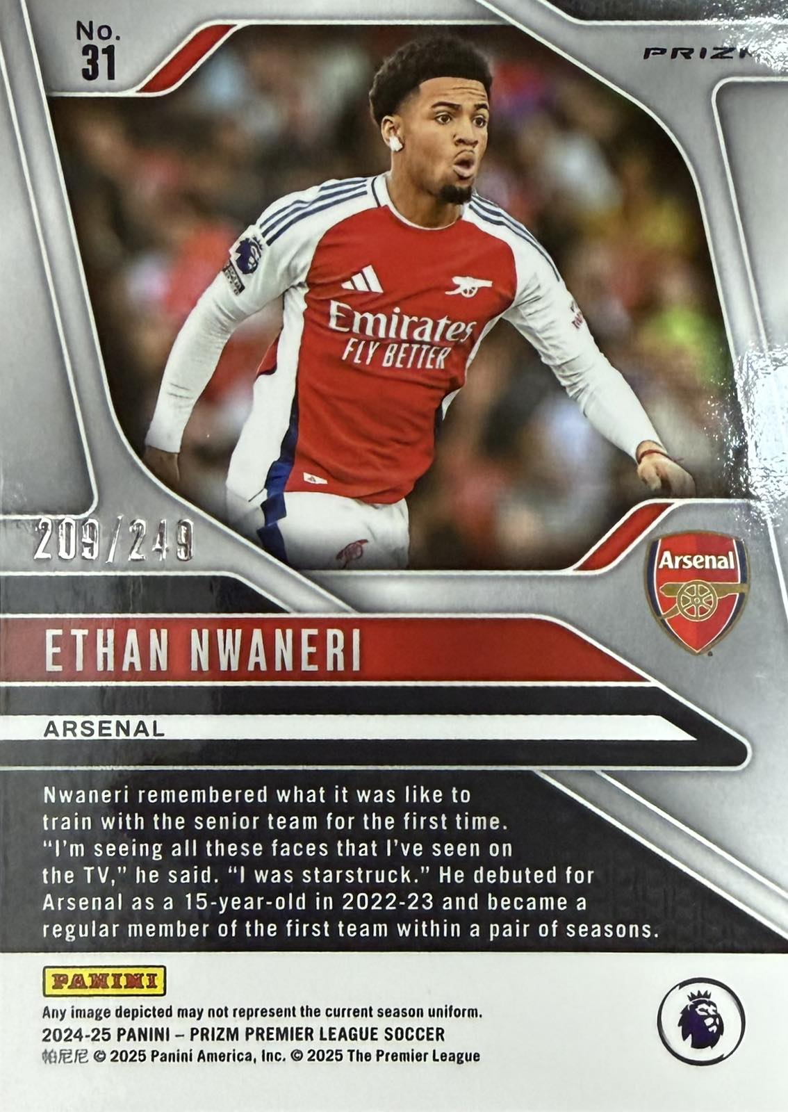 Ethan Nwaneri Numbered /249 Panini Prizm