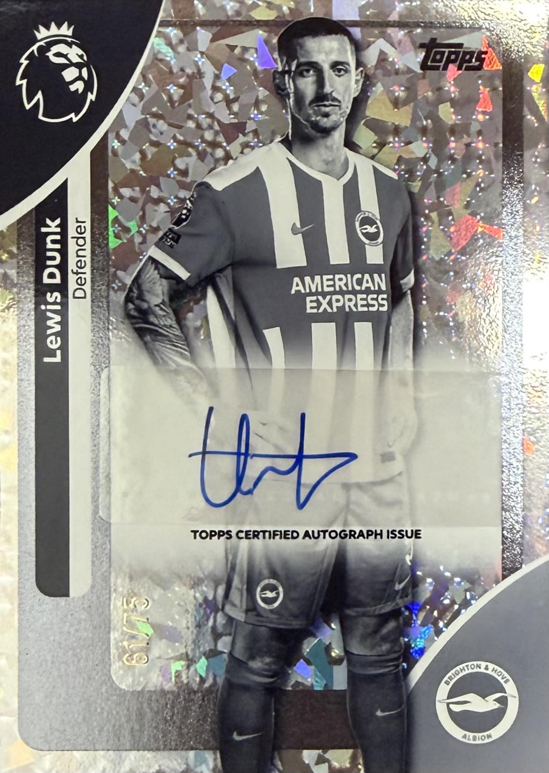 Lewis Dunk Autograph Numbered /75 Topps Premier League