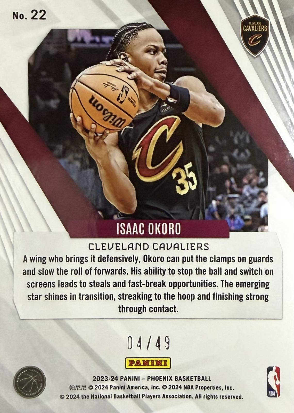 Isaac Okoro Numbered /49 Panini Phoenix