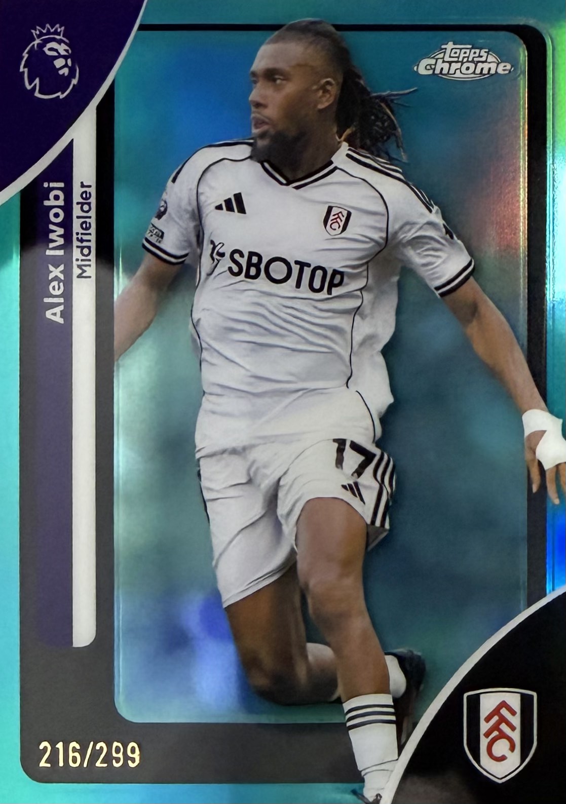Alex Iwobi Numbered /299 Topps Chrome EPL