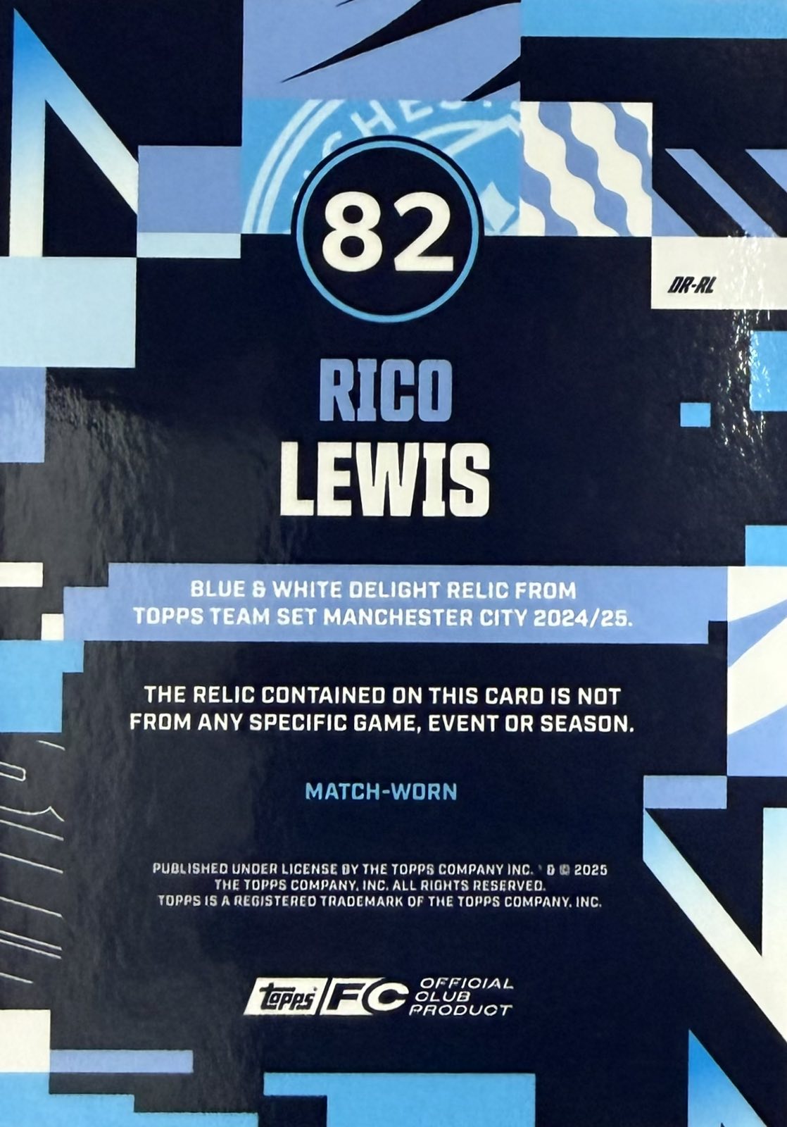 Rico Lewis Match-Worn Patch Numbered /99 Manchester City Team Set