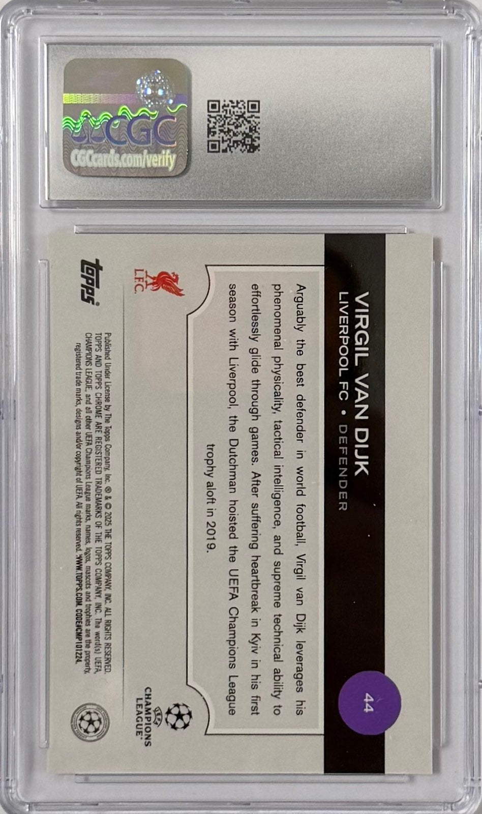 Virgil Van Dijk Numbered /25 Topps Chrome UCC 2024-25 (GRADED)(CGC)