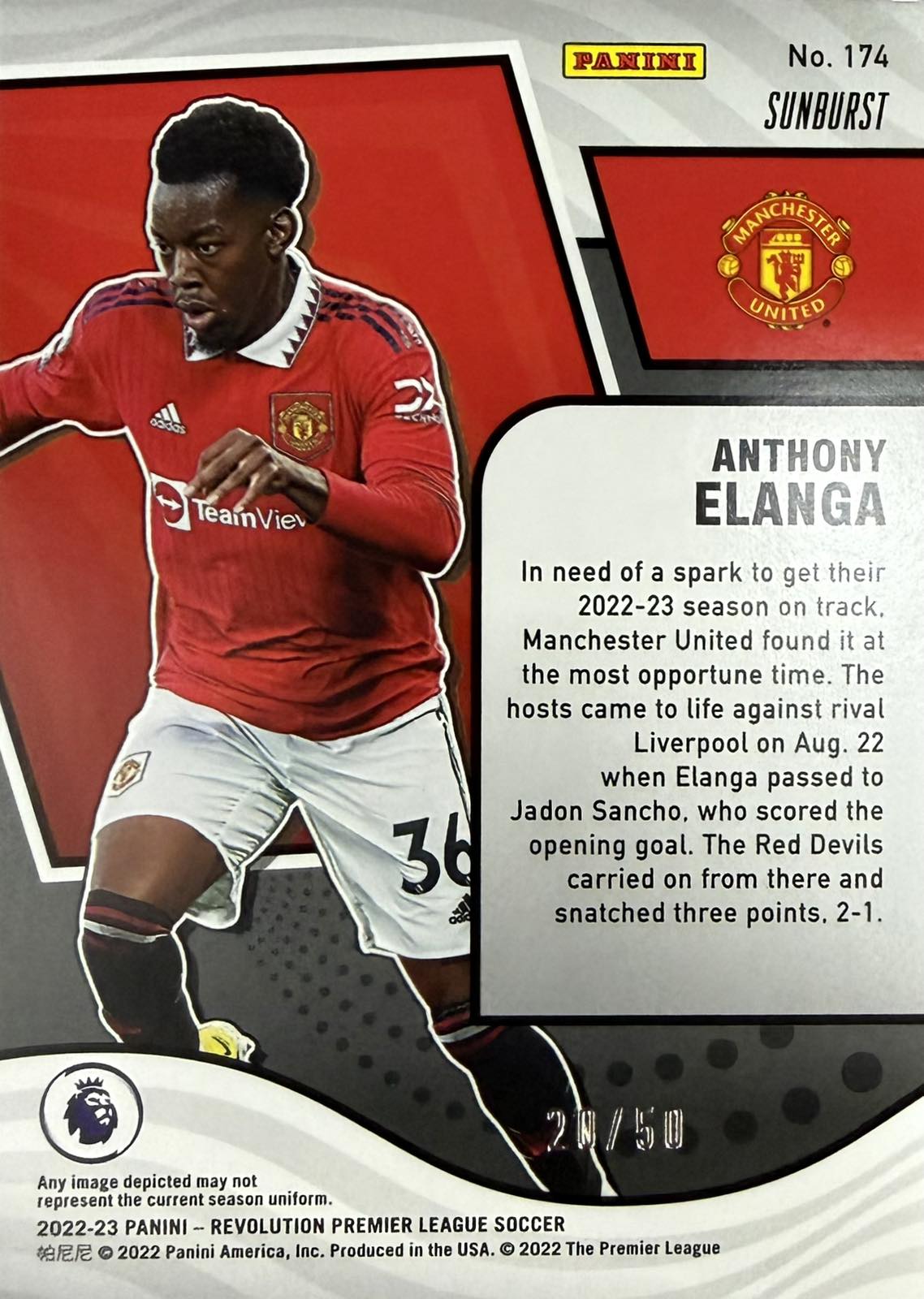 Anthony Elanga Numbered /50 Panini Revolution