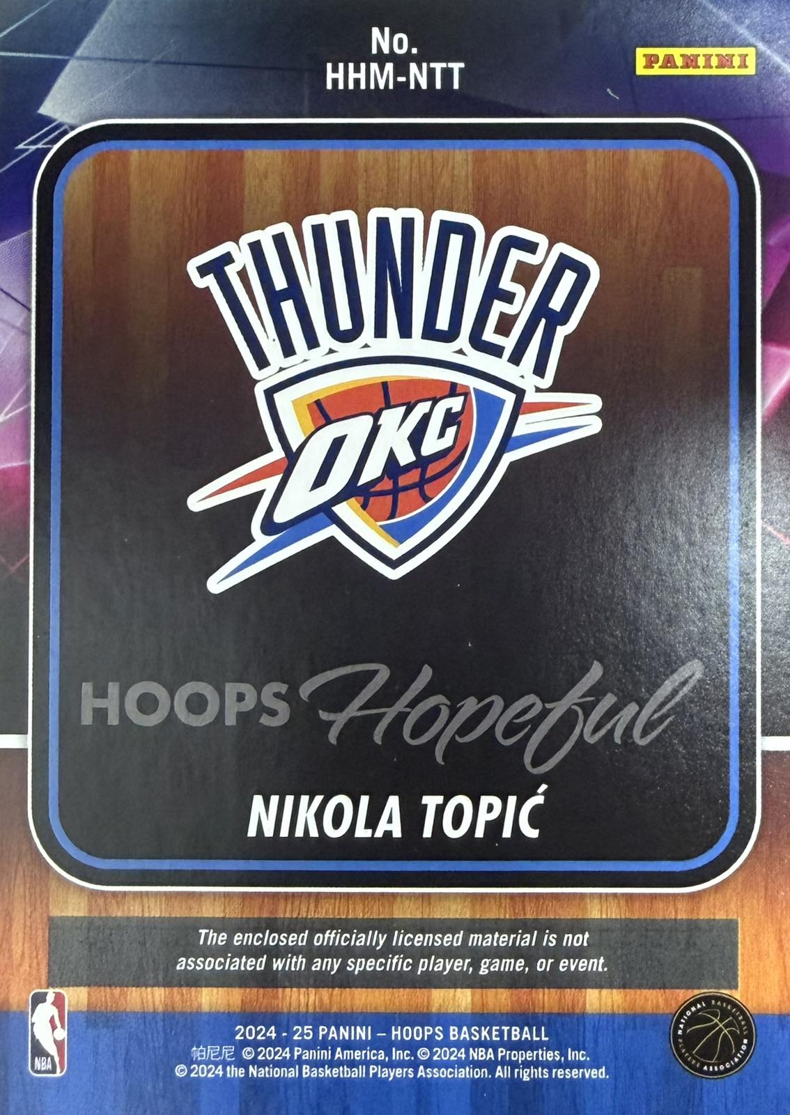 Nikola Topic Rookie Patch Panini NBA Hoops