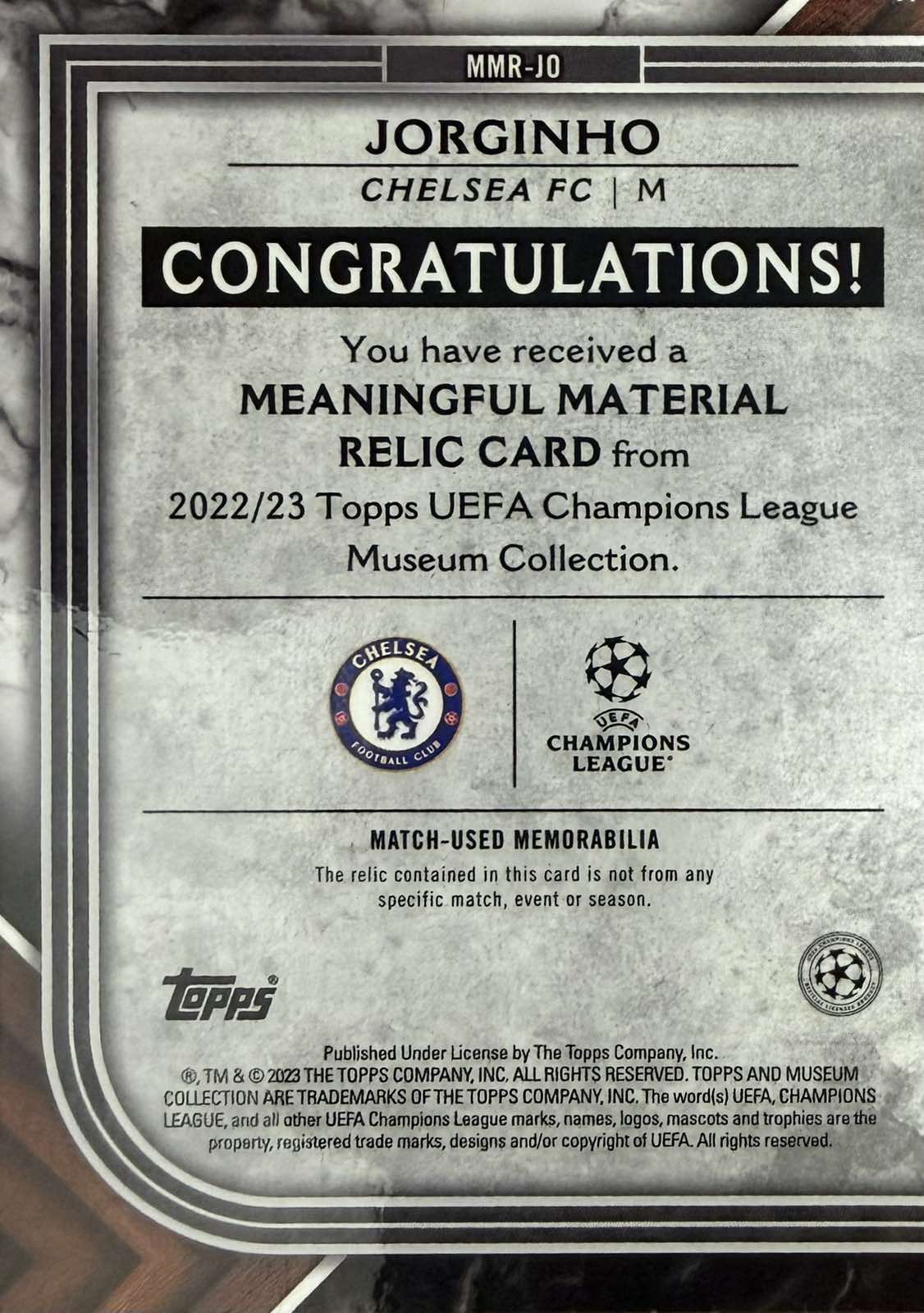Jorginho Match-Worn Patch Numbered /250 Topps Museum
