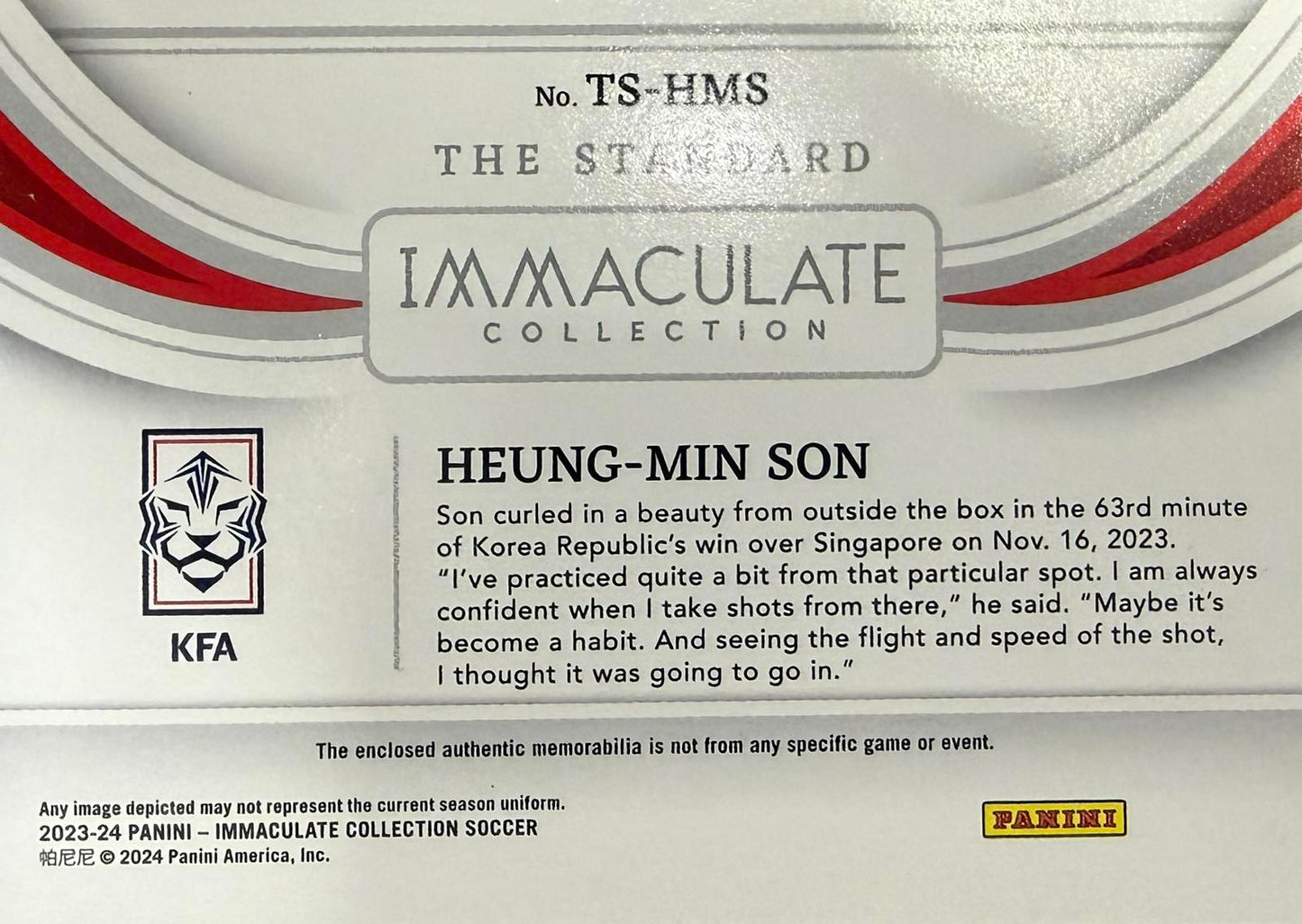 Heung-Min Son Patch Numbered /49 Panini Immaculate