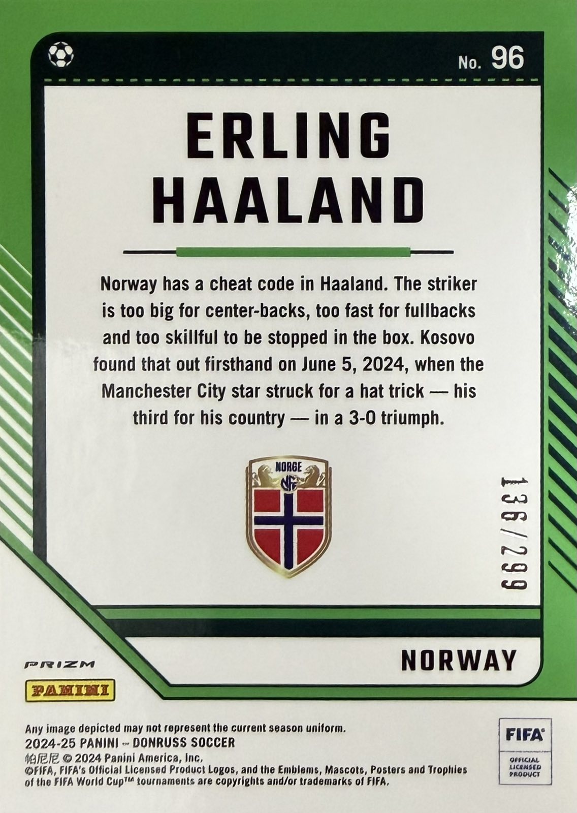 Erling Haaland Numbered /299 Panini Donruss Optic